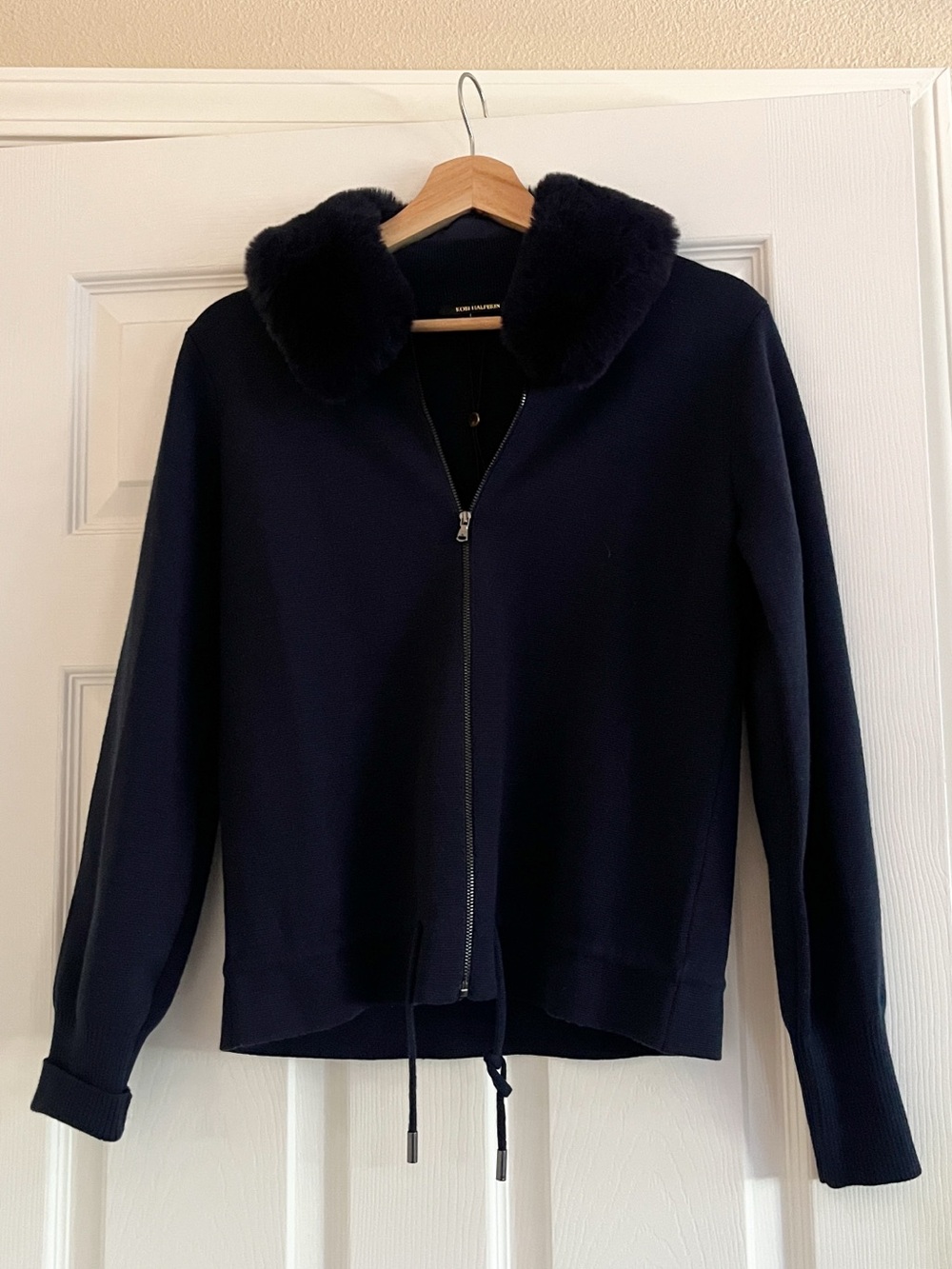 Kobi Halperin Navy Zip-Up Cardigan with Faux Fur Collar